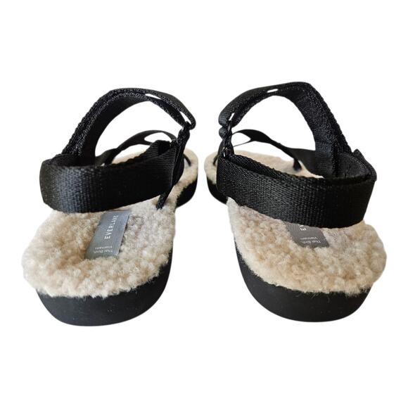 EVERLANE Women's 7 Sandals Renew Teddy Sport Faux Fur Sherpa Lined Black NEW - Picture 5 of 9